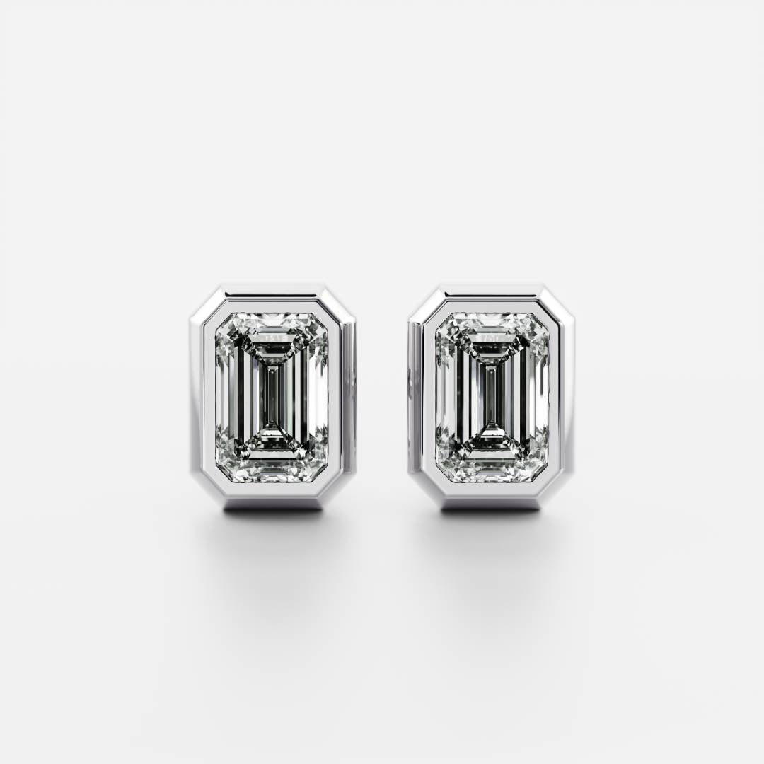 0.50 TCW Emerald Cut Moissanite Bezel Stud Earrings in Gold