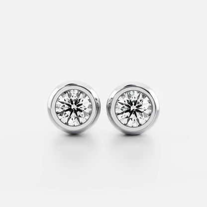 1.0 TCW Round Cut Moissanite Bezel Stud Earrings in Gold