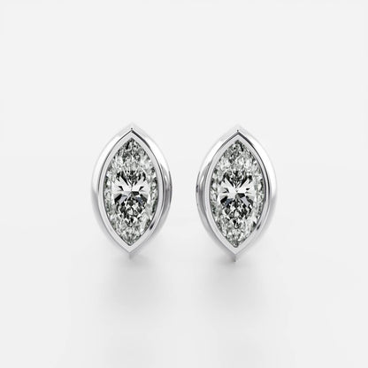 0.50 TCW Marquise Cut Moissanite Bezel Stud Earrings in Gold