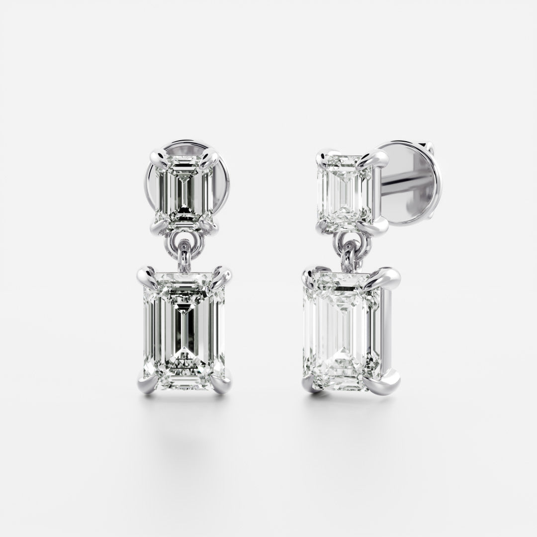 1.2 TCW Emerald Cut Lab Grown Diamond Dangles Earrings in Gold