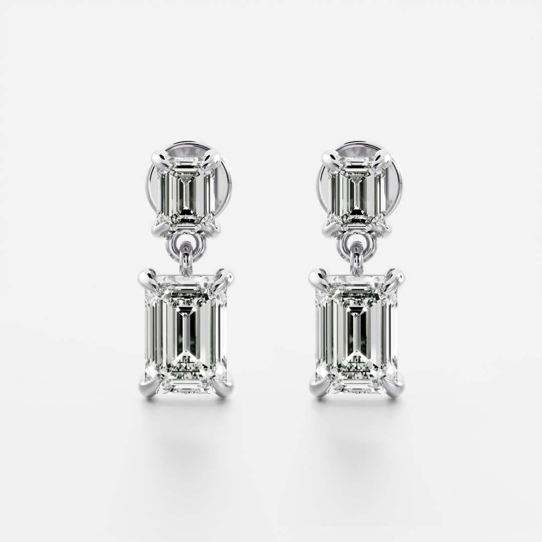 1.2 TCW Emerald Cut Lab Grown Diamond Dangles Earrings in Gold