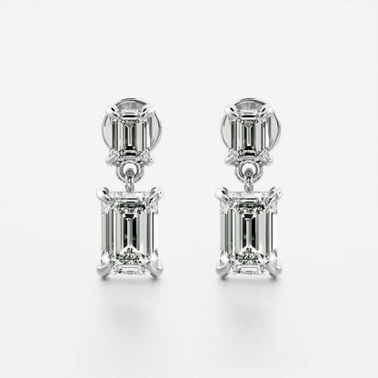 1.2 TCW Emerald Cut Lab Grown Diamond Dangles Earrings in Gold