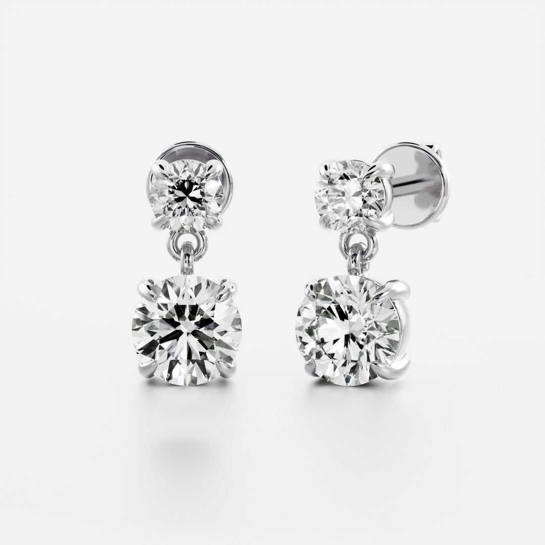 1.2 TCW Round Cut Lab Grown Diamond Dangles Earrings in Gold