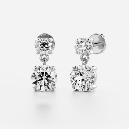 1.2 TCW Round Cut Lab Grown Diamond Dangles Earrings in Gold