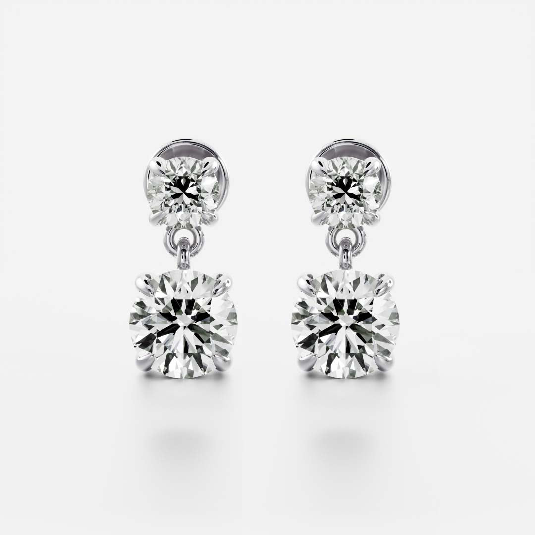 1.2 TCW Round Cut Lab Grown Diamond Dangles Earrings in Gold