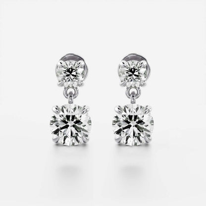 1.2 TCW Round Cut Lab Grown Diamond Dangles Earrings in Gold