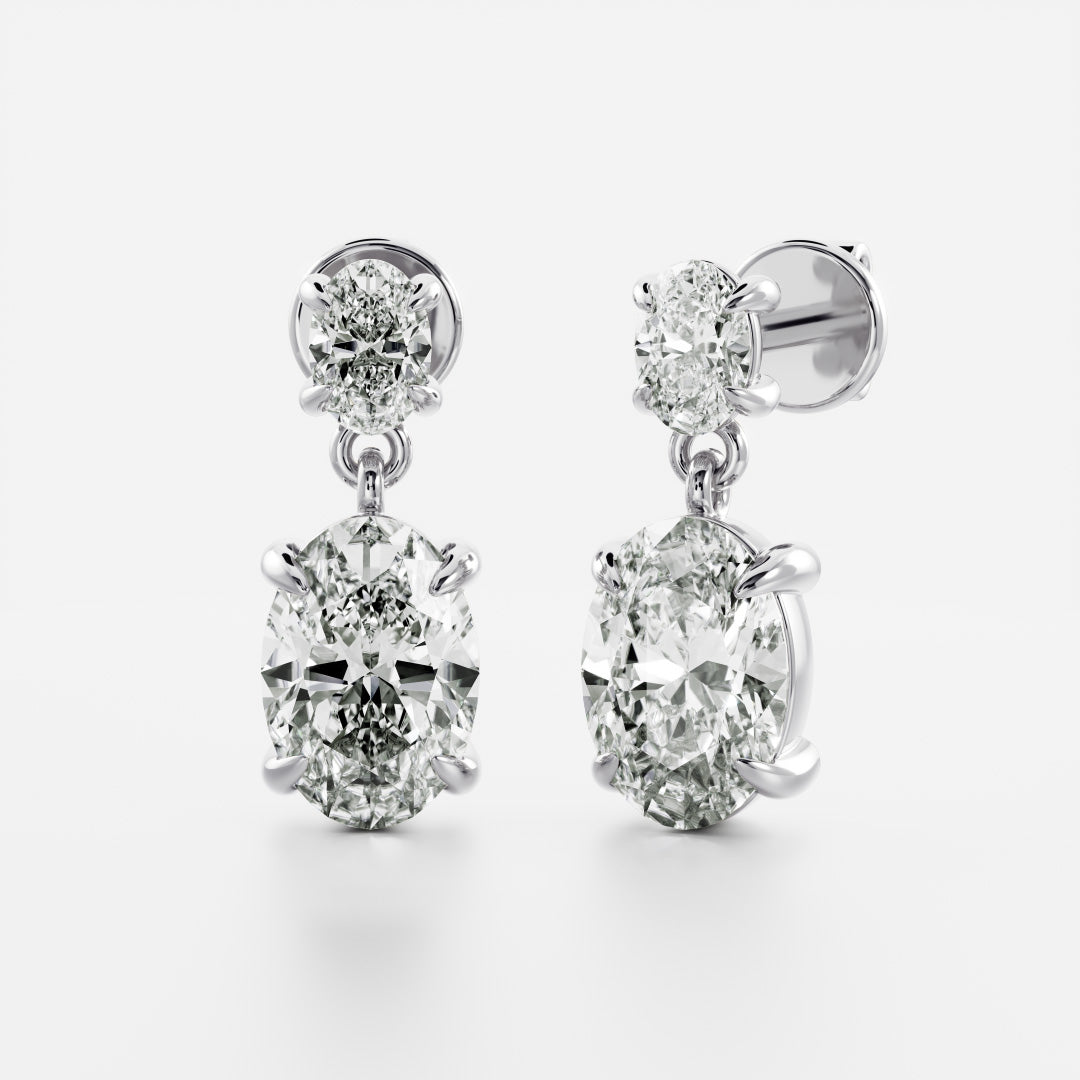 1.2 TCW Oval Cut Lab Grown Diamond Dangles Earrings in Gold