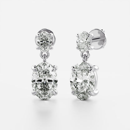1.2 TCW Oval Cut Lab Grown Diamond Dangles Earrings in Gold