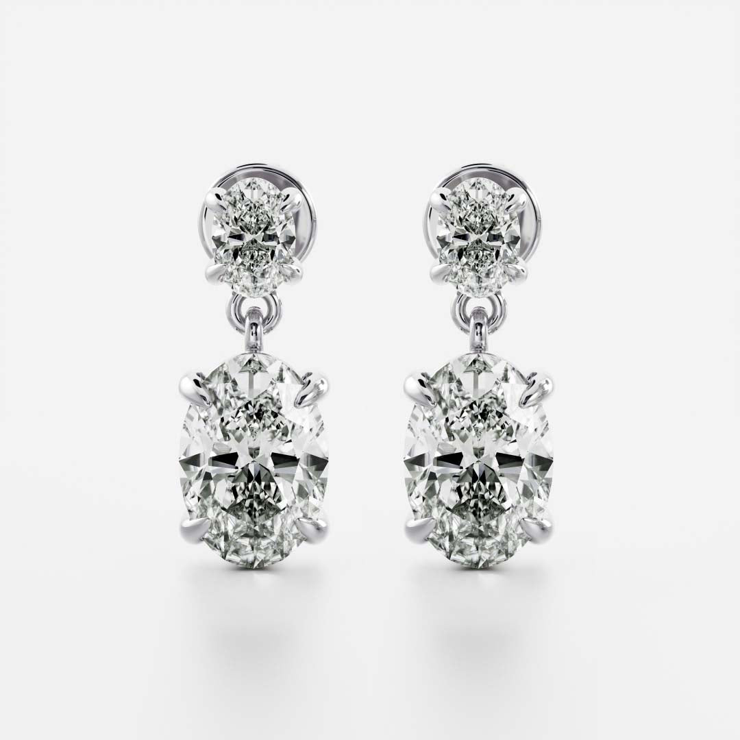 1.2 TCW Oval Cut Lab Grown Diamond Dangles Earrings in Gold