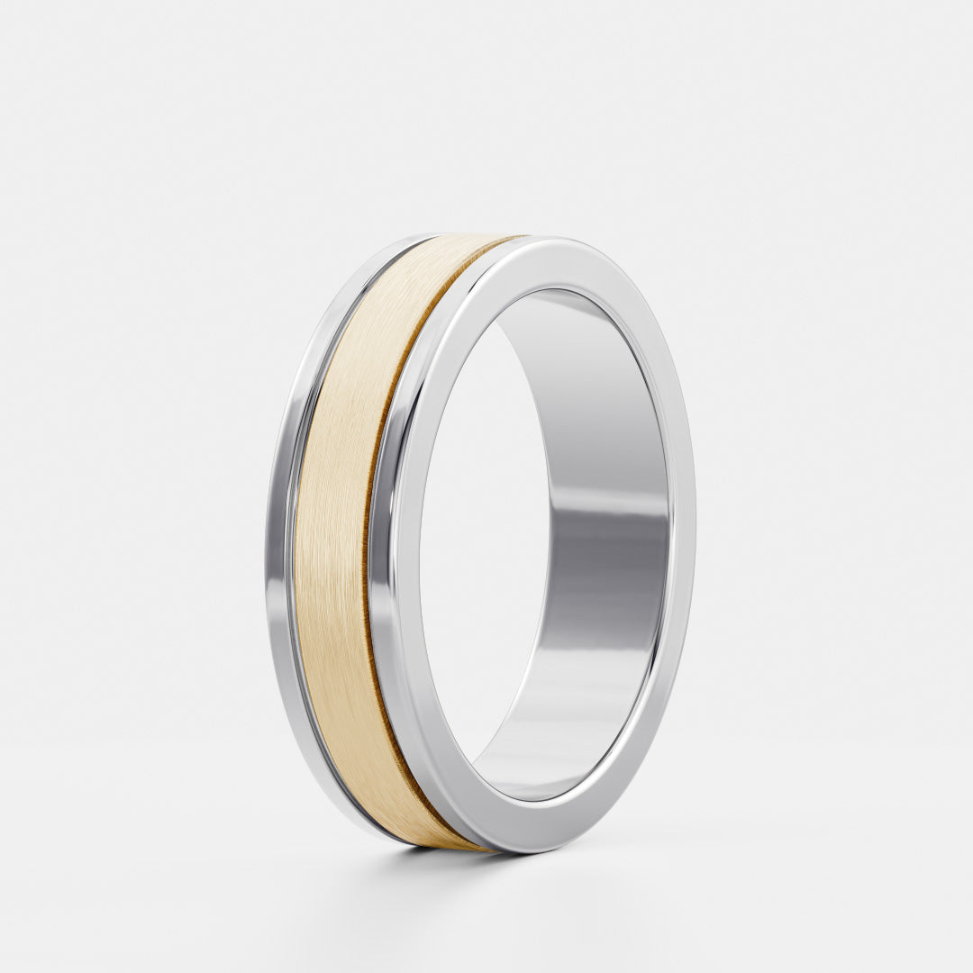 Brushed Dual Grooved Men's Gold Wedding Band