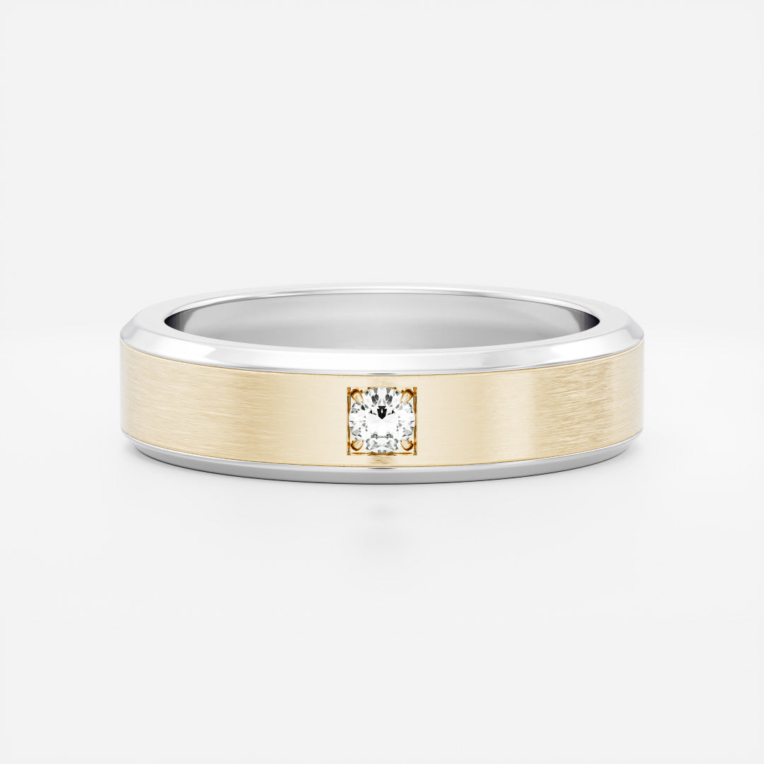 Round Lab Grown Diamond Brilliant Inlay Brushed Men's Gold Wedding Band