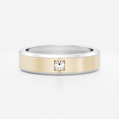 Round Lab Grown Diamond Brilliant Inlay Brushed Men's Gold Wedding Band