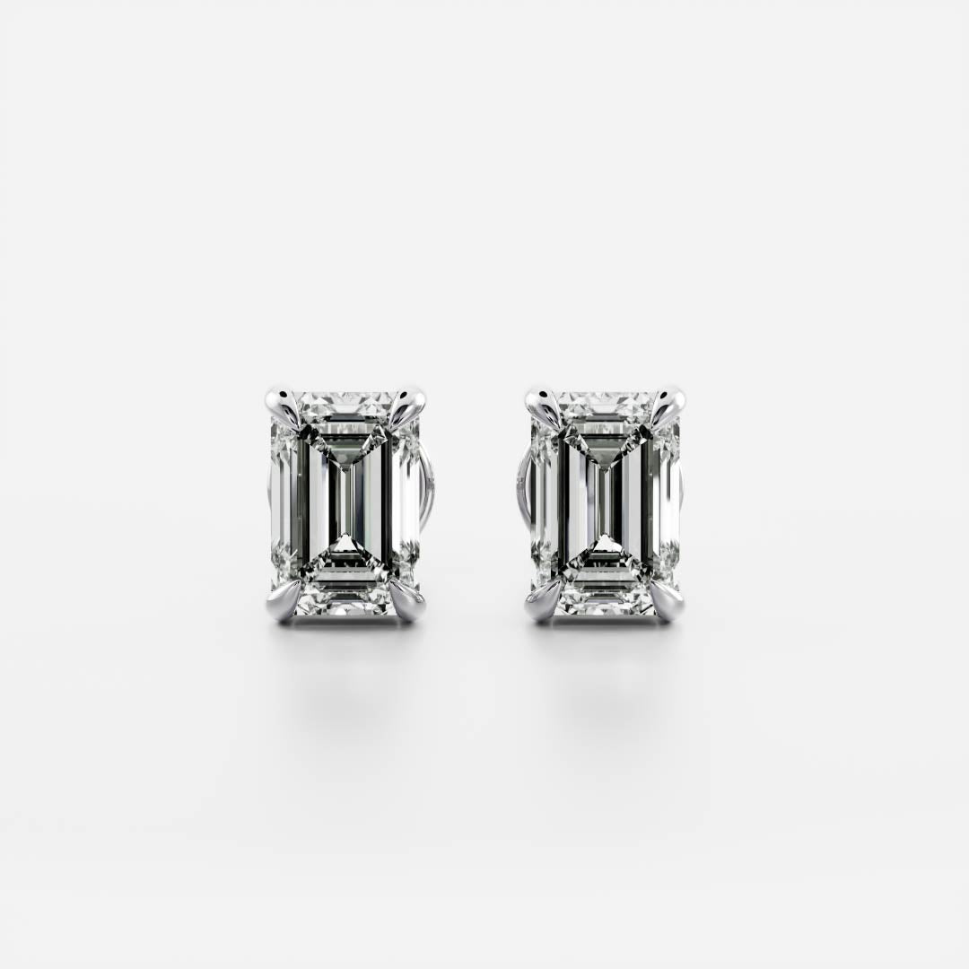 0.50 TCW Emerald Cut Lab Grown Diamond Stud Earrings in Gold