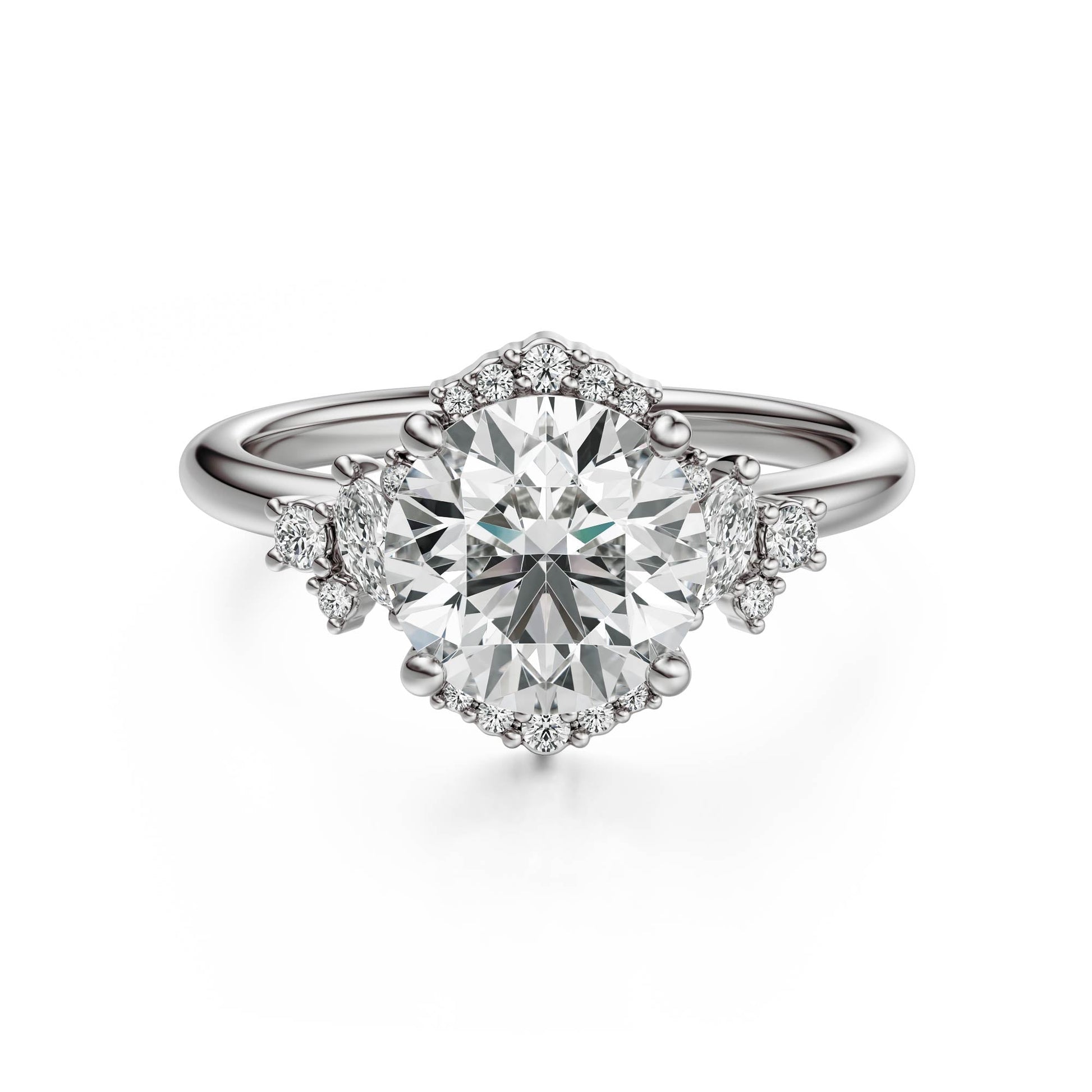 Marquise Shaped Three Stone Lab Grown Diamond Engagement Ring