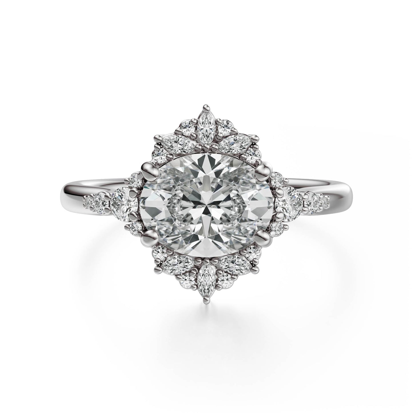 Marquise Shaped Three Stone Lab Grown Diamond Engagement Ring