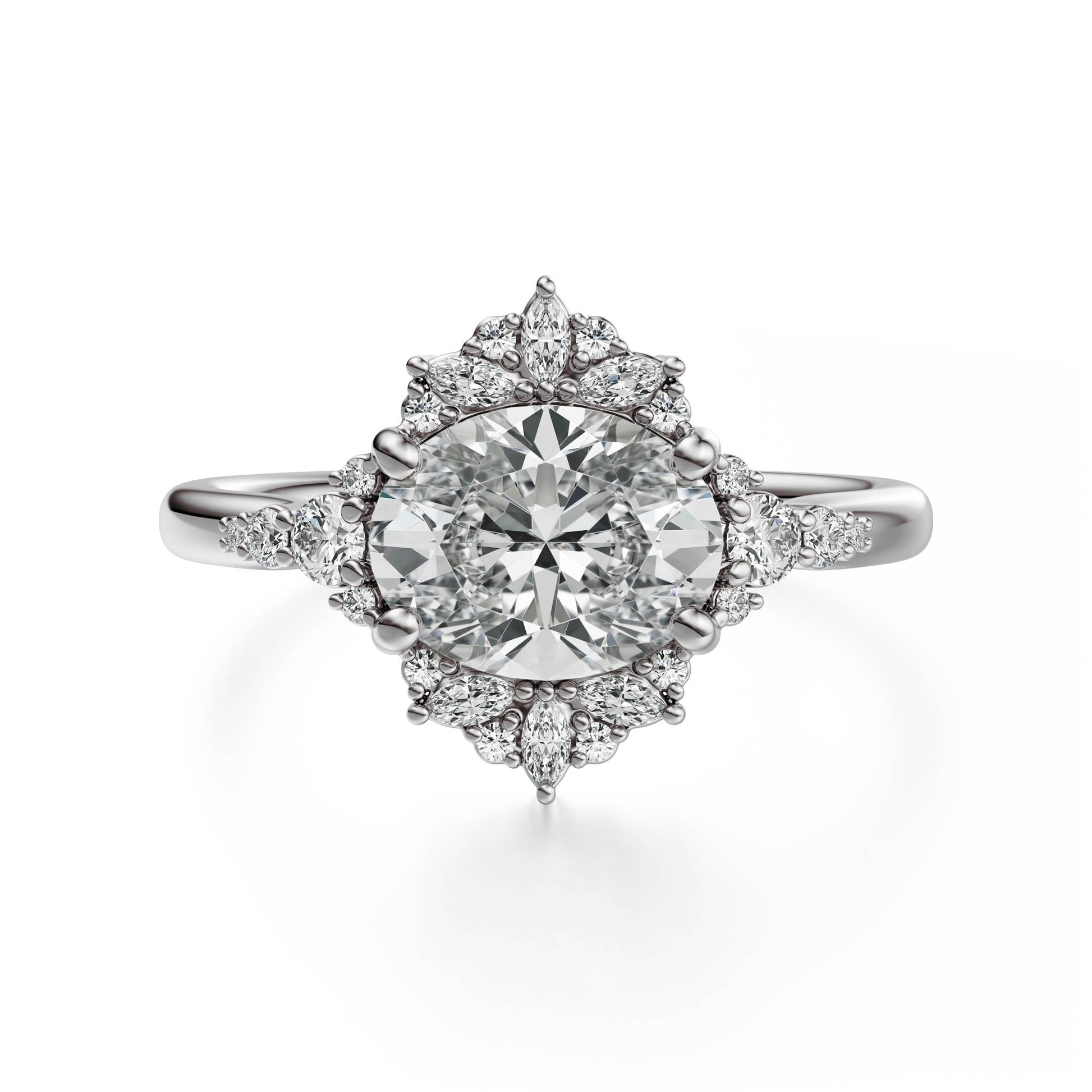 Marquise Shaped Three Stone Lab Grown Diamond Engagement Ring