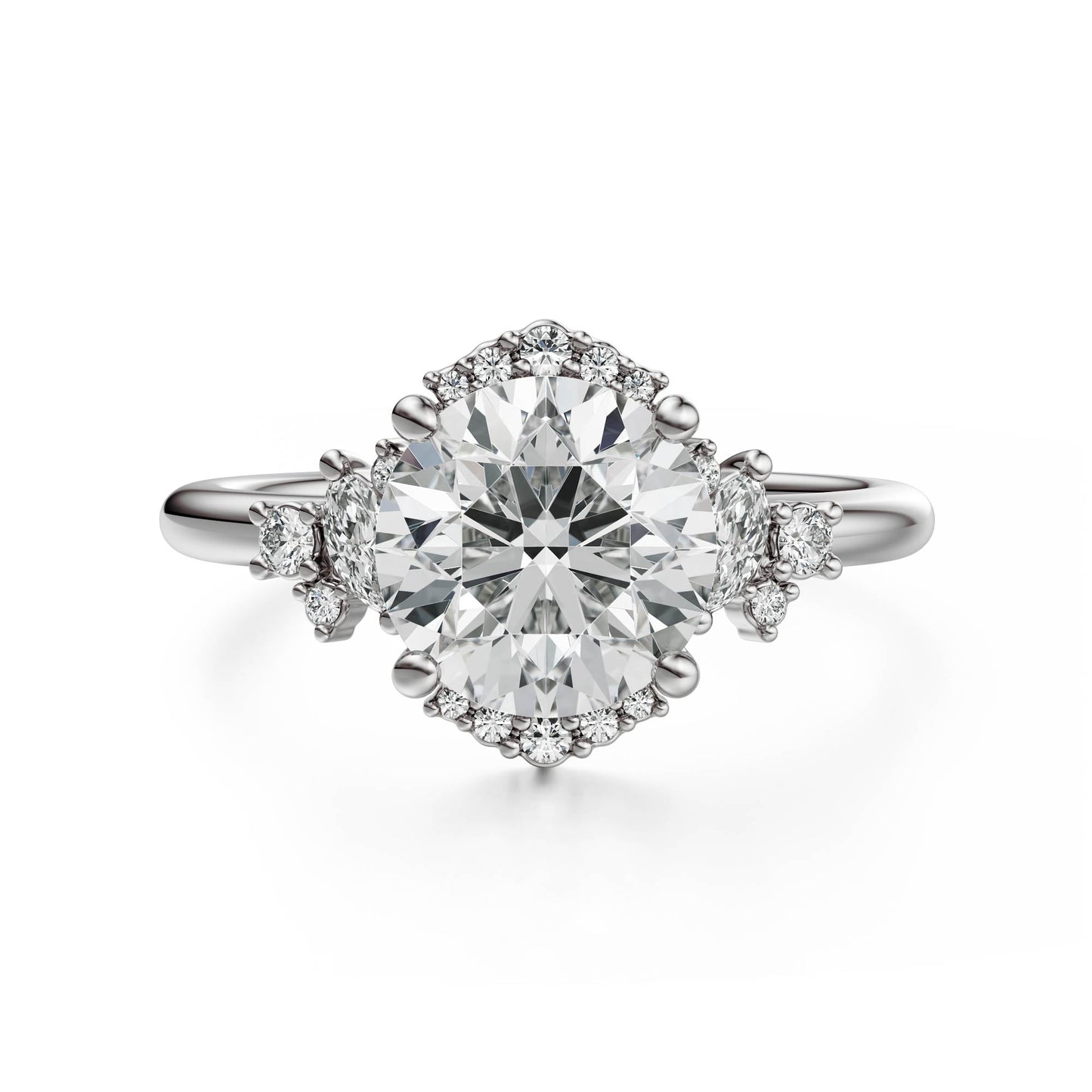 Marquise Shaped Three Stone Lab Grown Diamond Engagement Ring