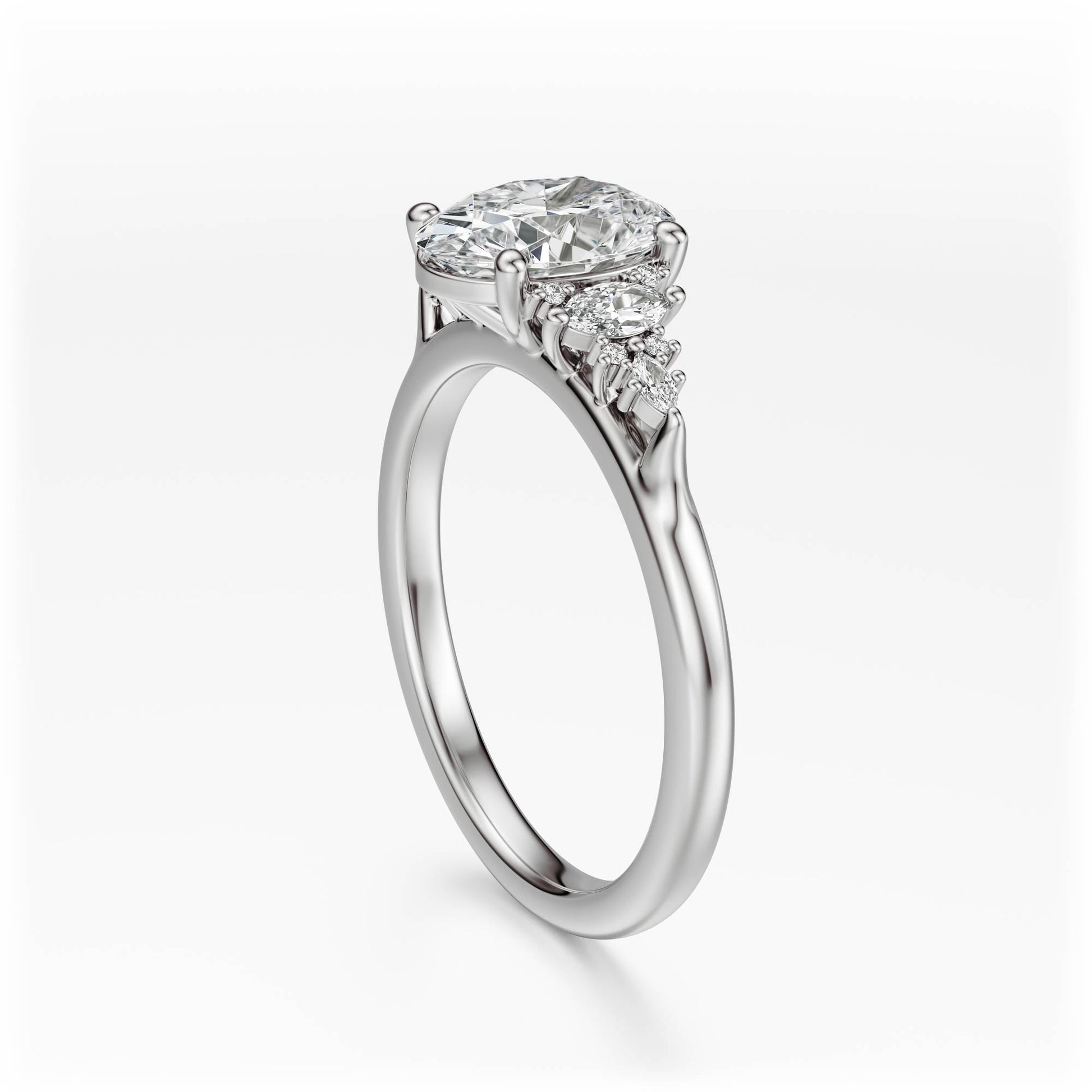 Marquise Shaped Three Stone Lab Grown Diamond Engagement Ring