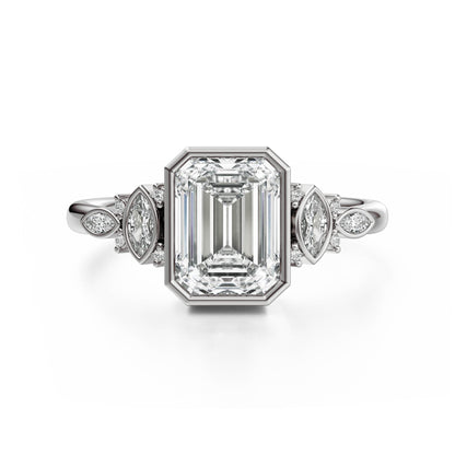 Marquise Shaped Three Stone Lab Grown Diamond Engagement Ring