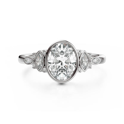 Marquise Shaped Three Stone Lab Grown Diamond Engagement Ring