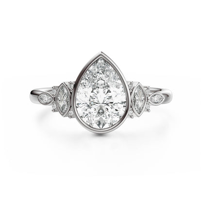 Marquise Shaped Three Stone Lab Grown Diamond Engagement Ring