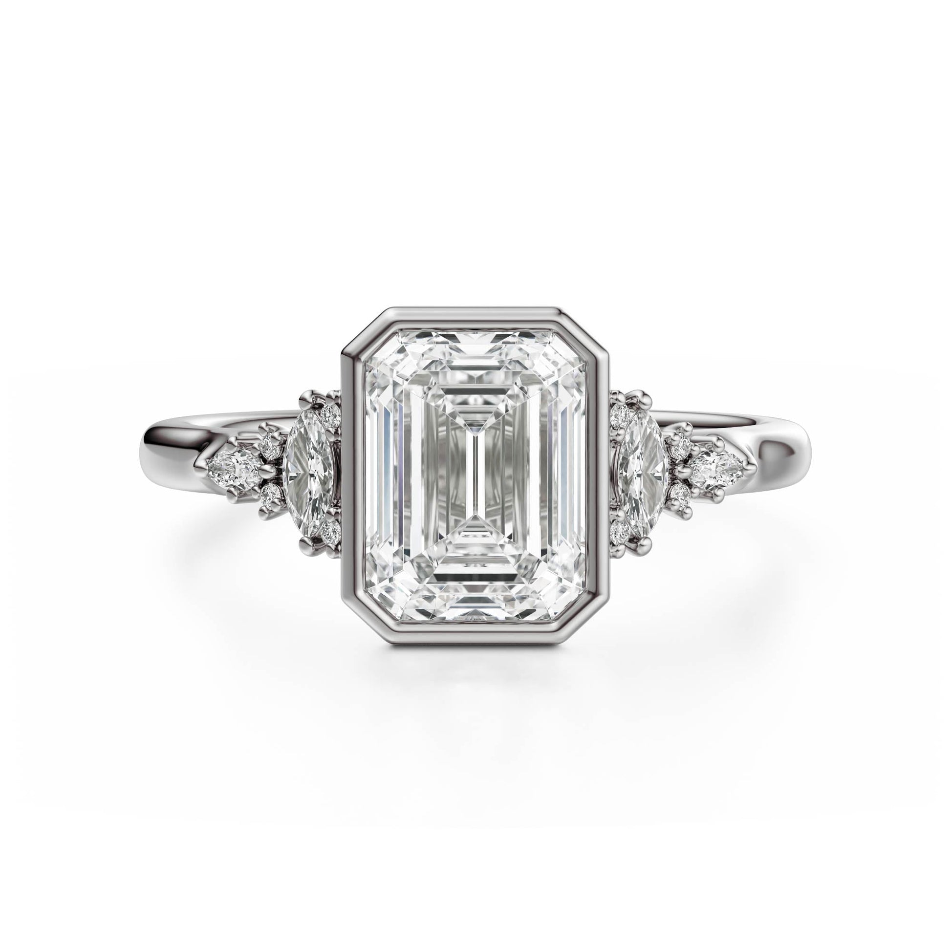 Marquise Shaped Three Stone Lab Grown Diamond Engagement Ring