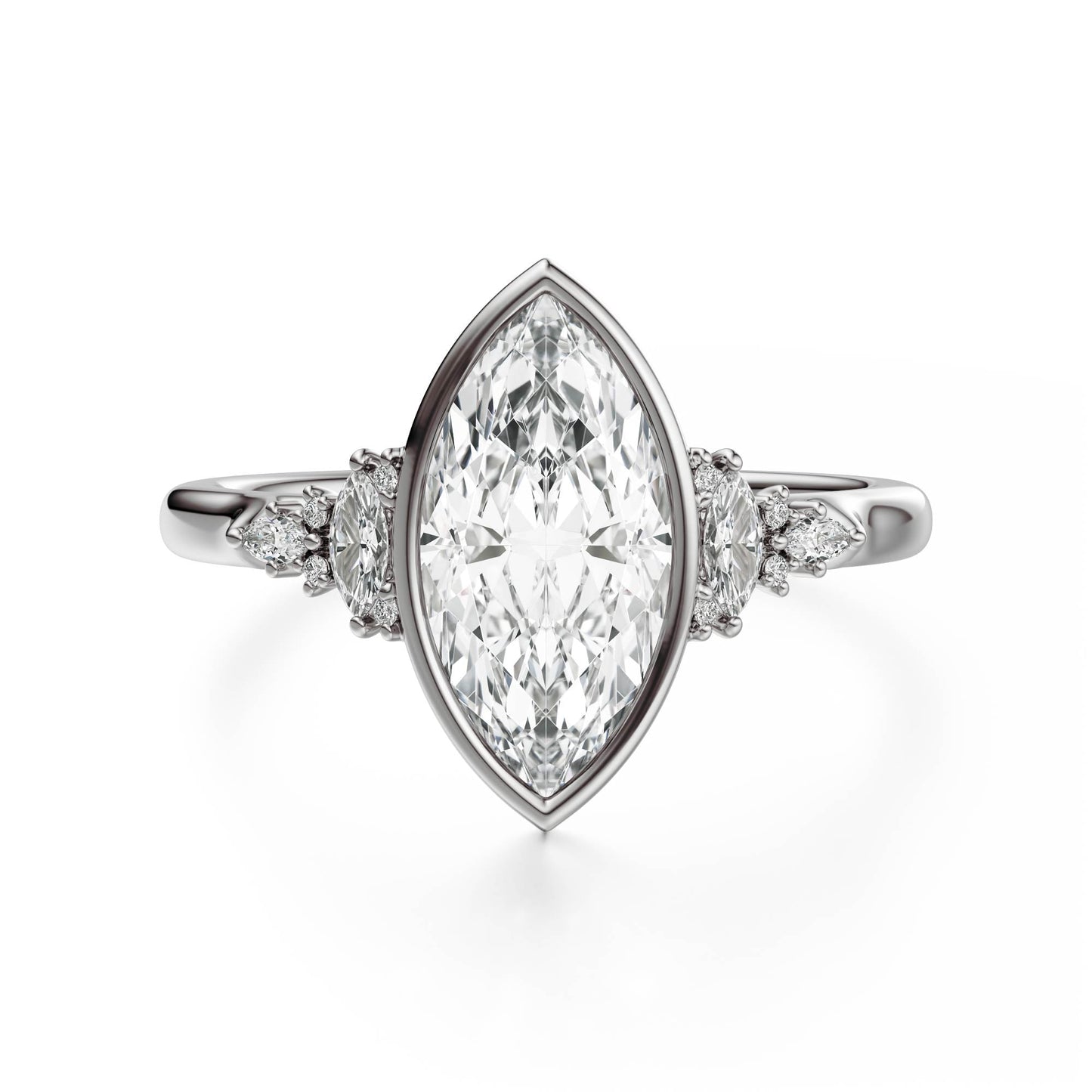 Marquise Shaped Three Stone Lab Grown Diamond Engagement Ring