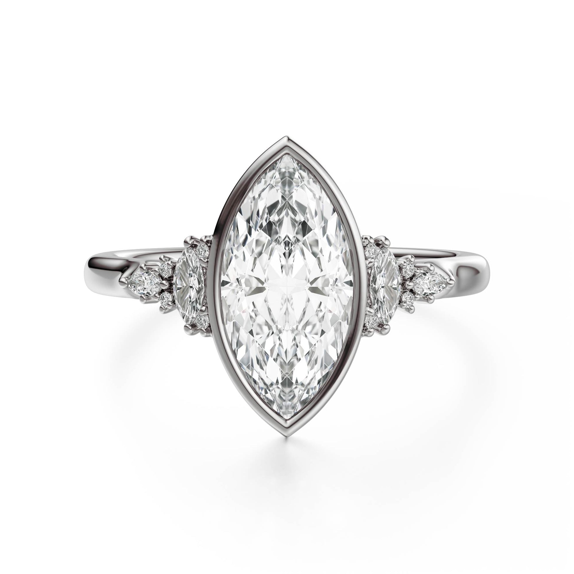 Marquise Shaped Three Stone Lab Grown Diamond Engagement Ring