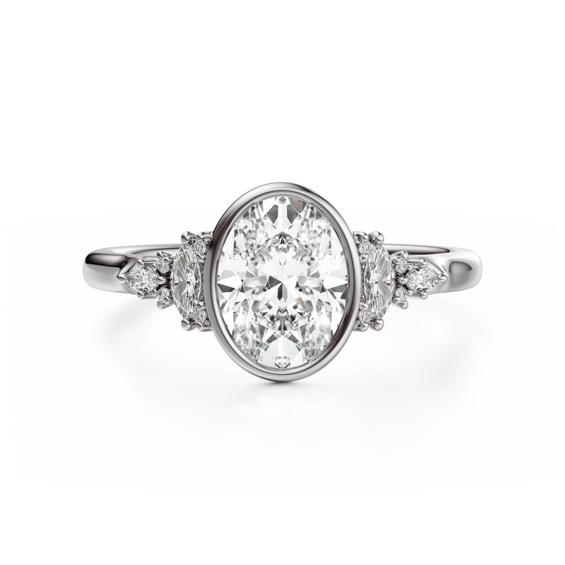 Marquise Shaped Three Stone Lab Grown Diamond Engagement Ring