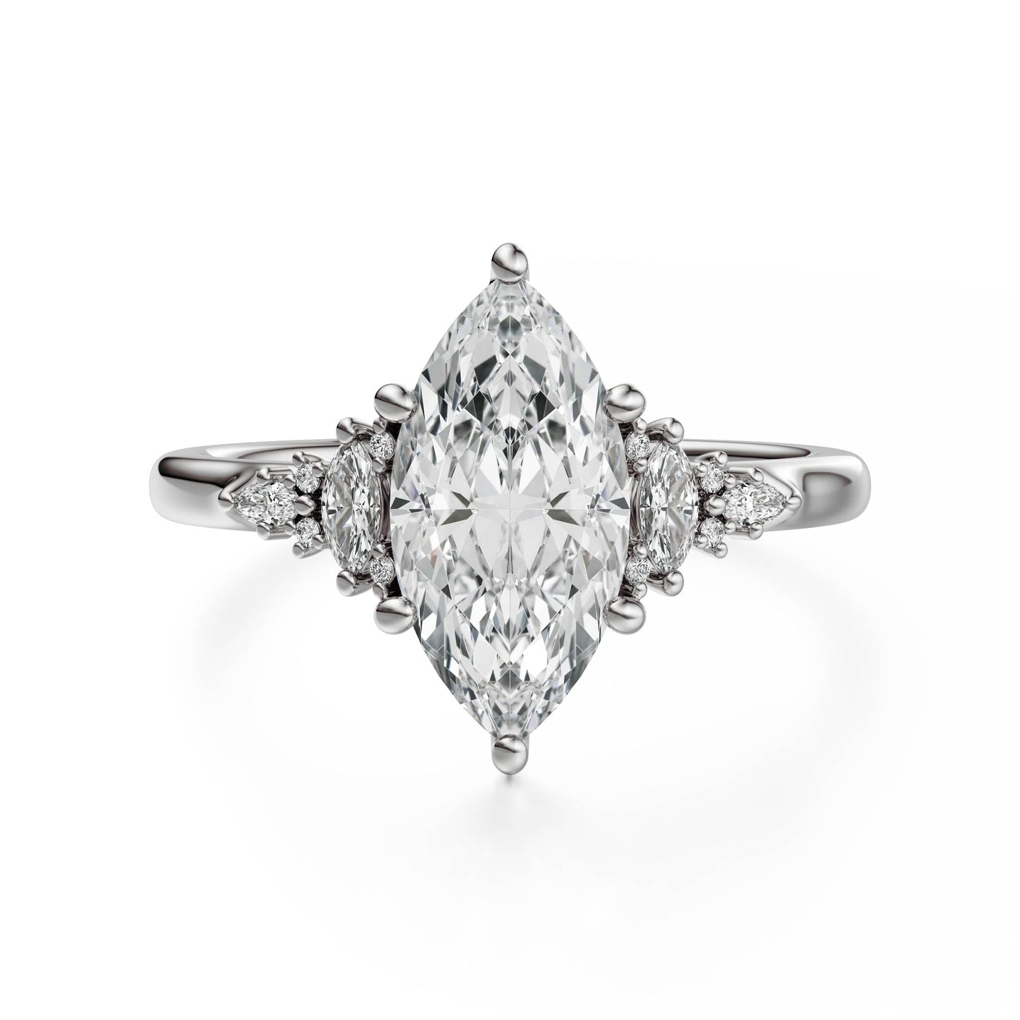Marquise Shaped Three Stone Lab Grown Diamond Engagement Ring