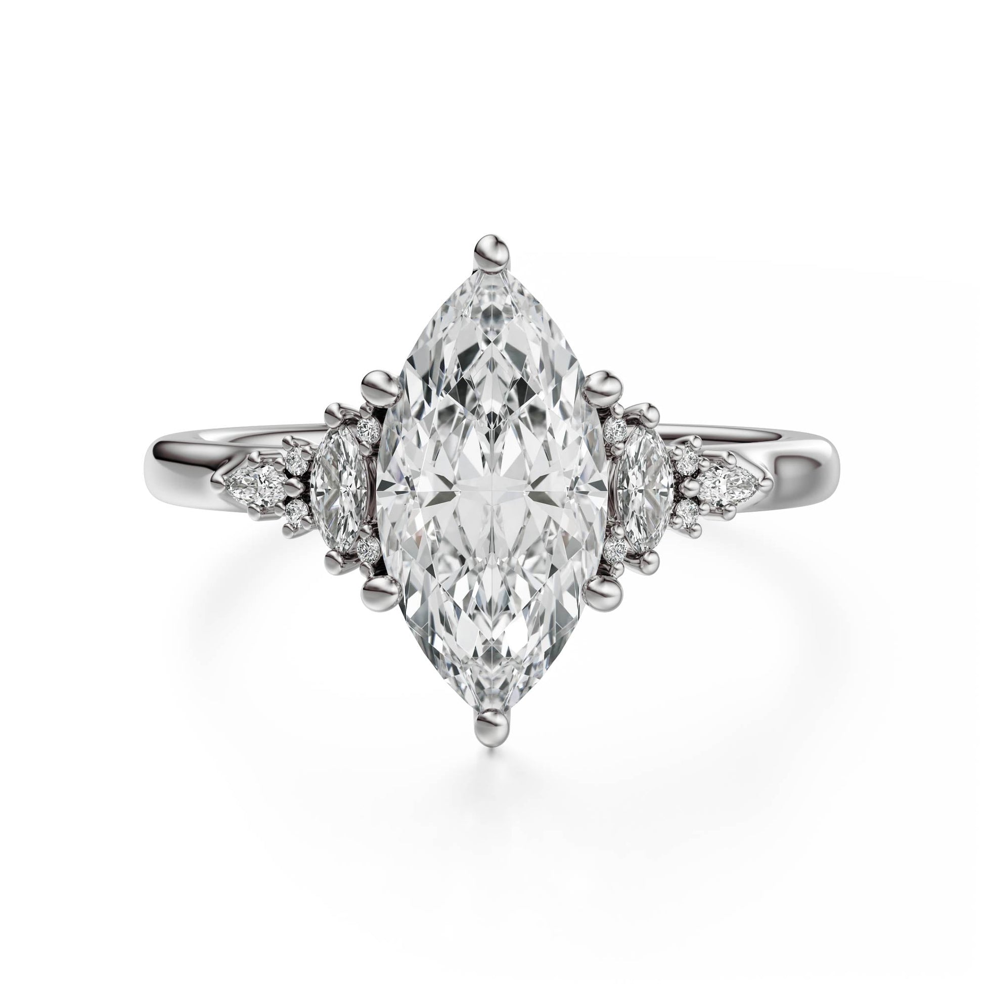Marquise Shaped Three Stone Lab Grown Diamond Engagement Ring