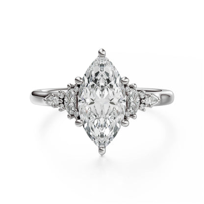Marquise Shaped Three Stone Lab Grown Diamond Engagement Ring
