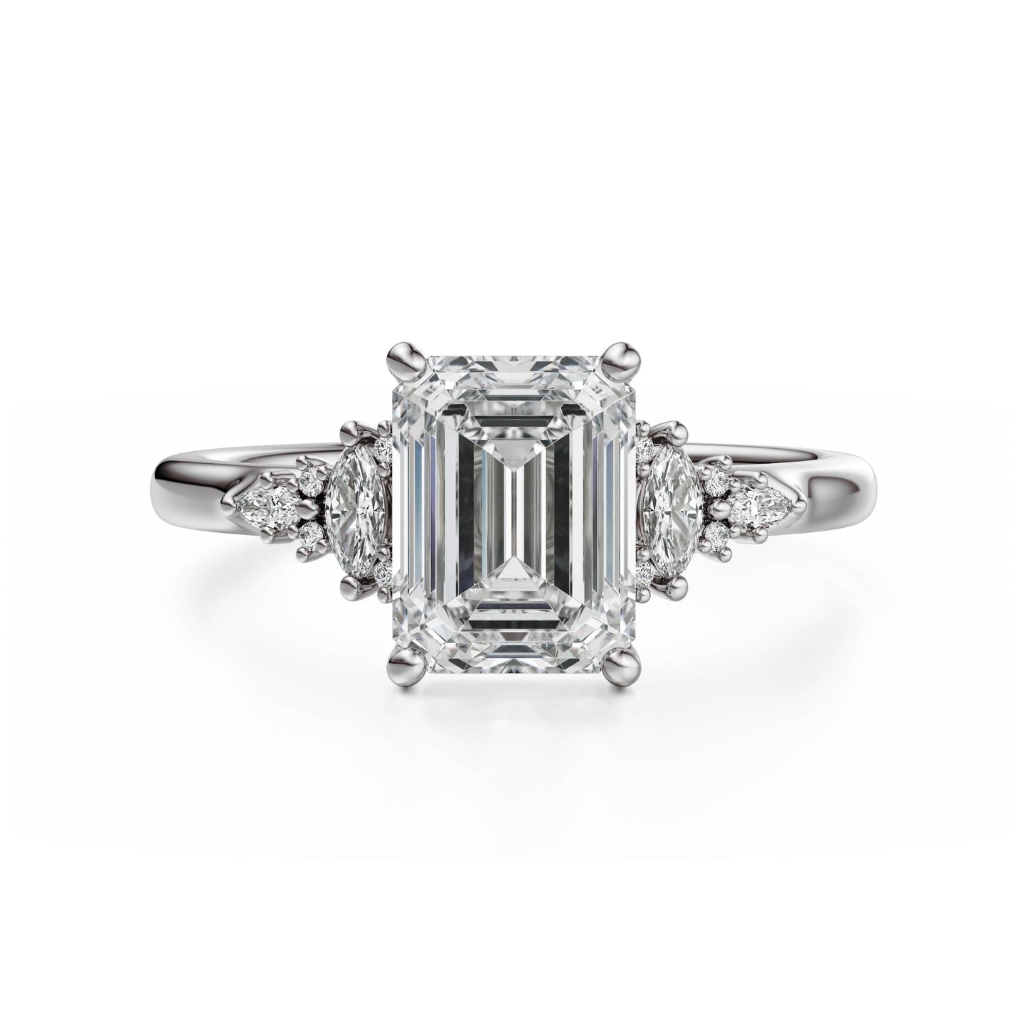 Marquise Shaped Three Stone Lab Grown Diamond Engagement Ring