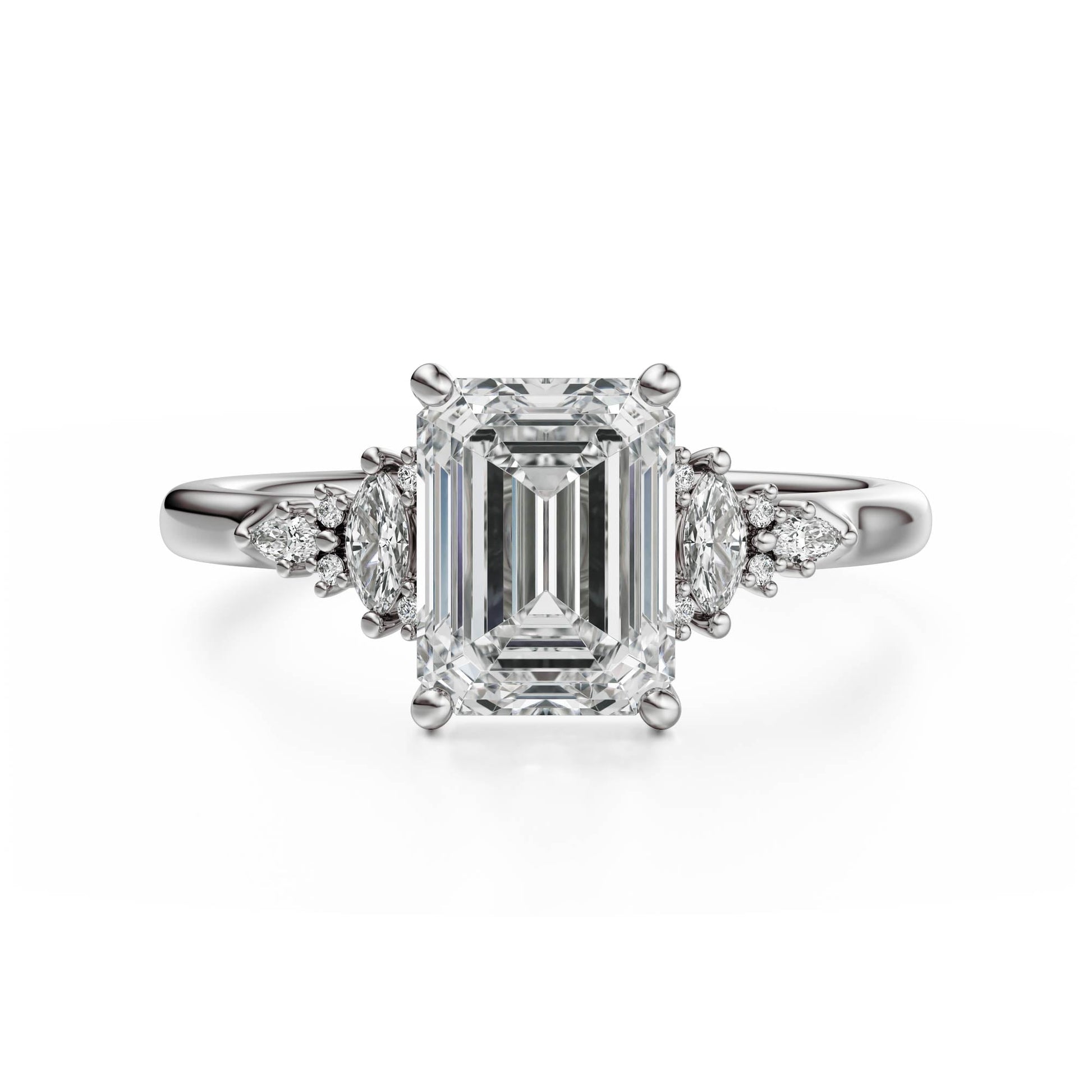 Marquise Shaped Three Stone Lab Grown Diamond Engagement Ring