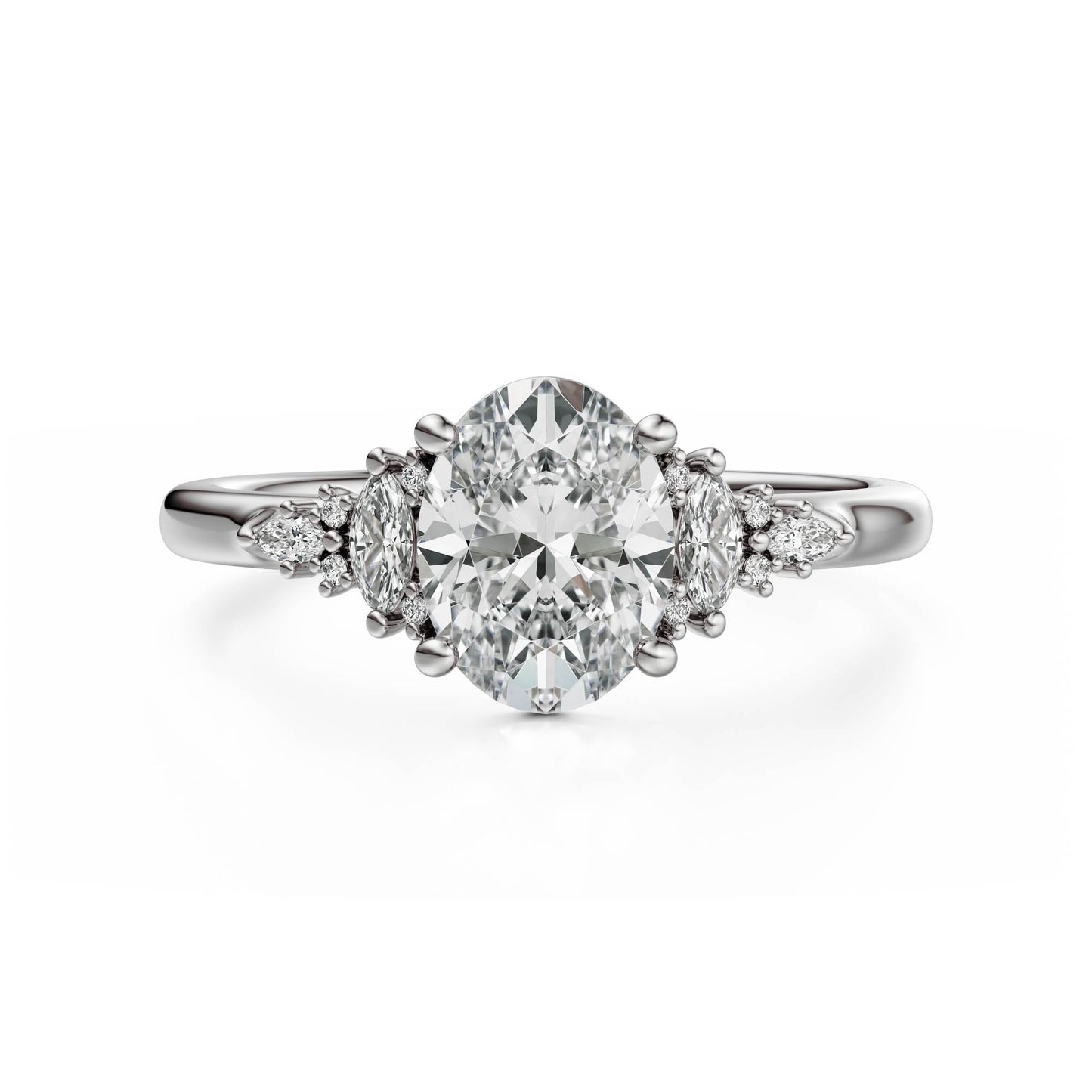 Marquise Shaped Three Stone Lab Grown Diamond Engagement Ring