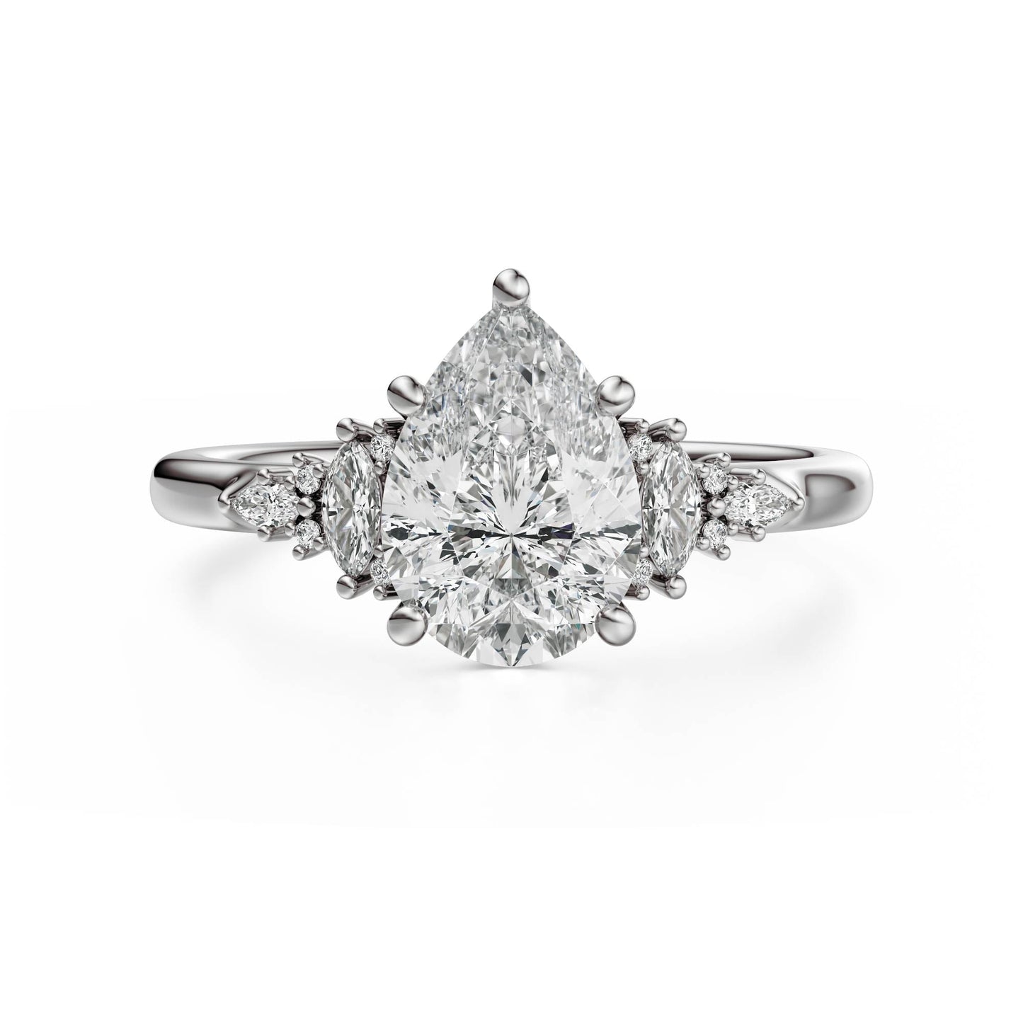 Marquise Shaped Three Stone Lab Grown Diamond Engagement Ring