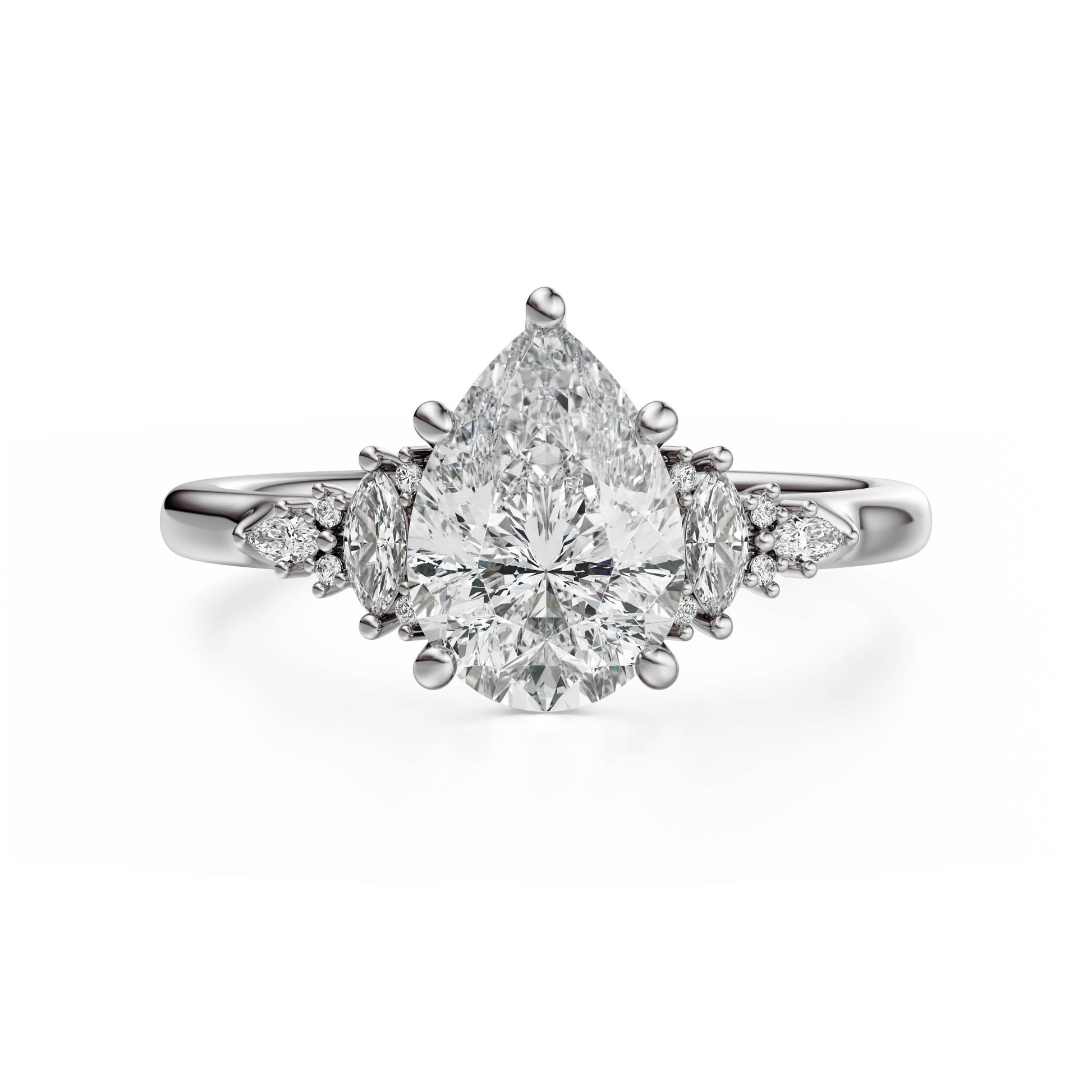 Marquise Shaped Three Stone Lab Grown Diamond Engagement Ring