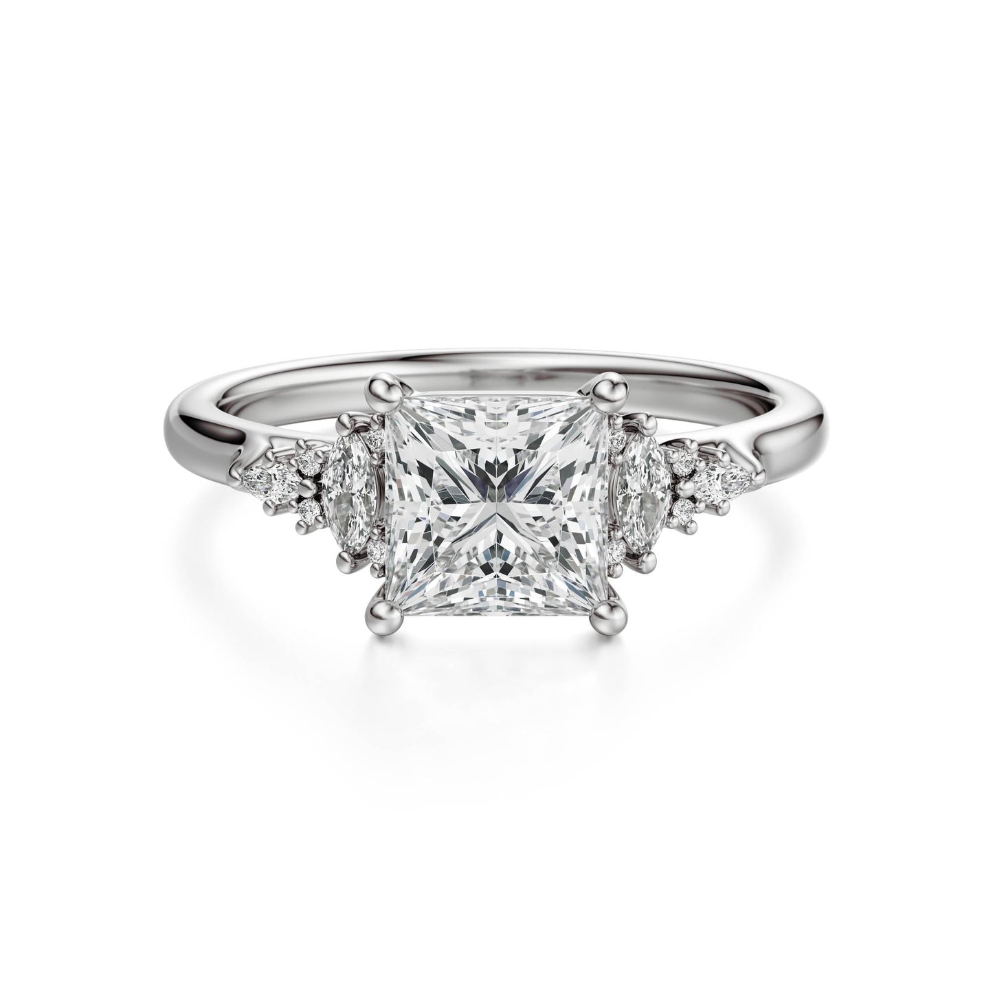 Marquise Shaped Three Stone Lab Grown Diamond Engagement Ring