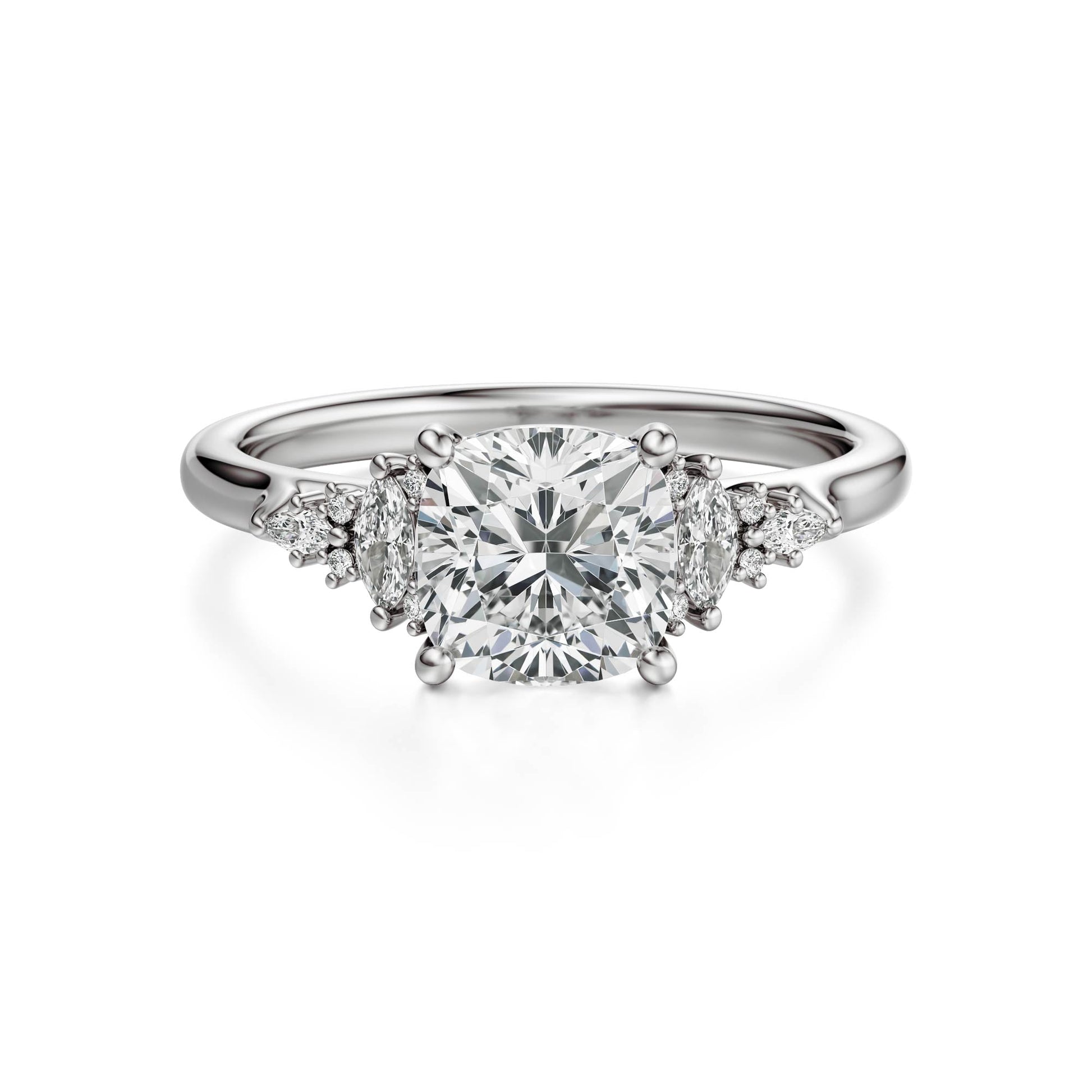 Marquise Shaped Three Stone Lab Grown Diamond Engagement Ring