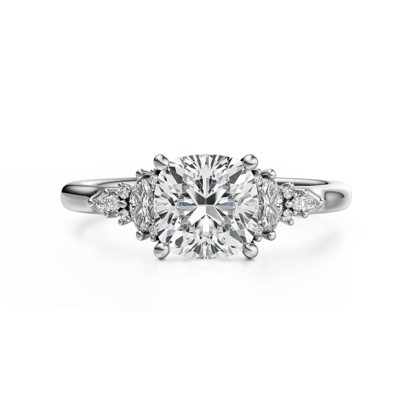 Marquise Shaped Three Stone Lab Grown Diamond Engagement Ring