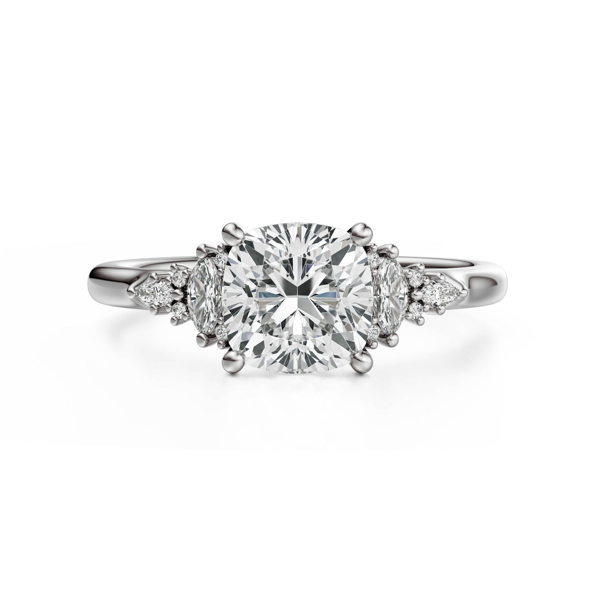 Marquise Shaped Three Stone Lab Grown Diamond Engagement Ring