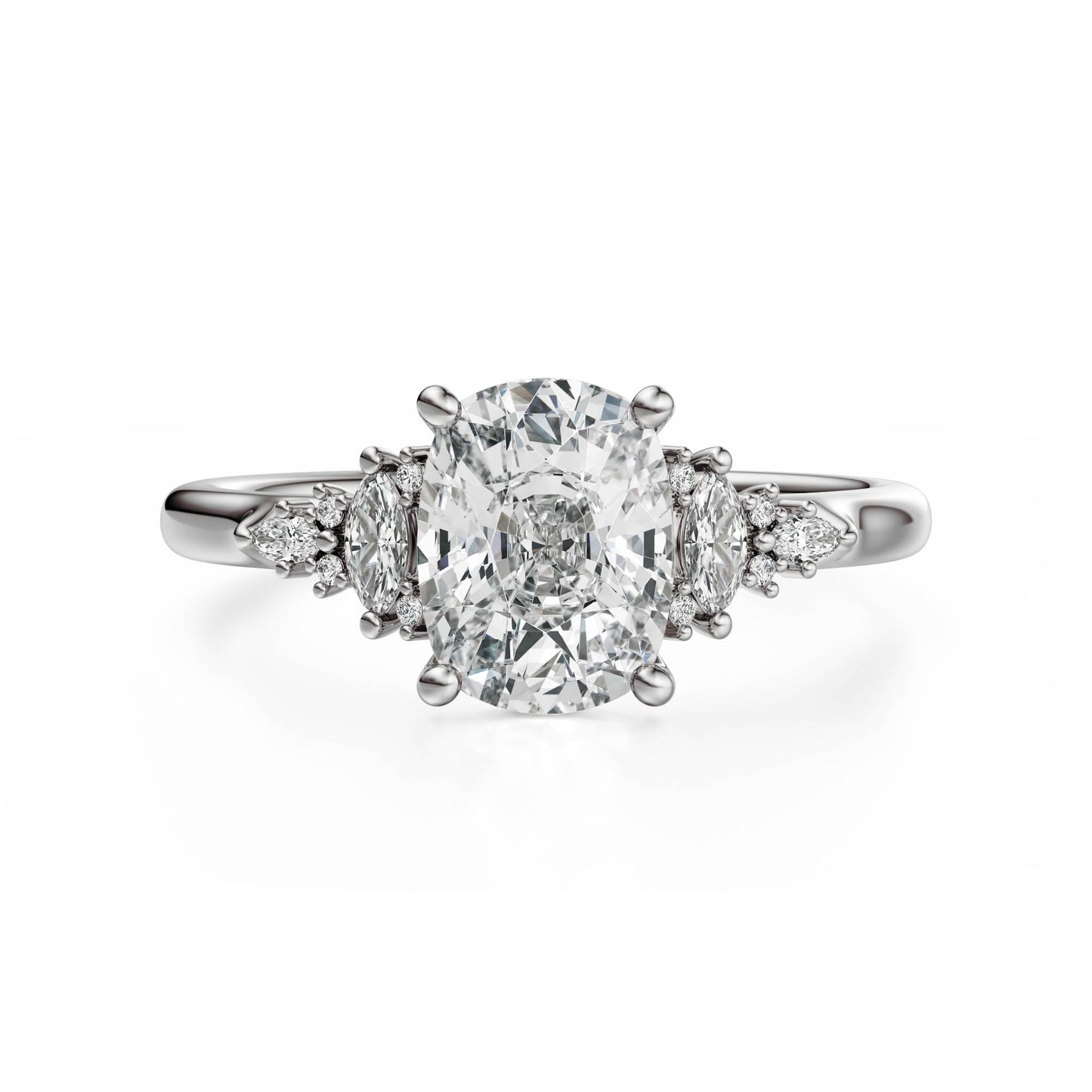 Marquise Shaped Three Stone Lab Grown Diamond Engagement Ring