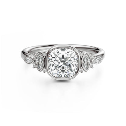 Marquise Shaped Three Stone Lab Grown Diamond Engagement Ring