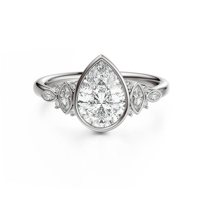 Marquise Shaped Three Stone Lab Grown Diamond Engagement Ring