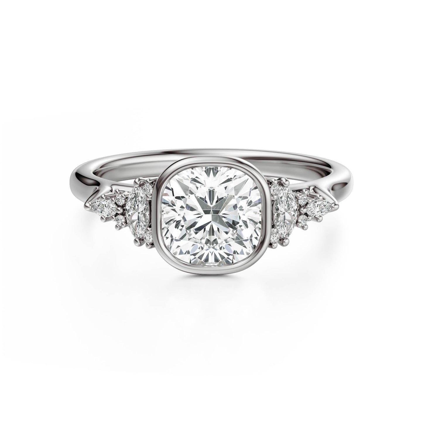 Marquise Shaped Three Stone Lab Grown Diamond Engagement Ring