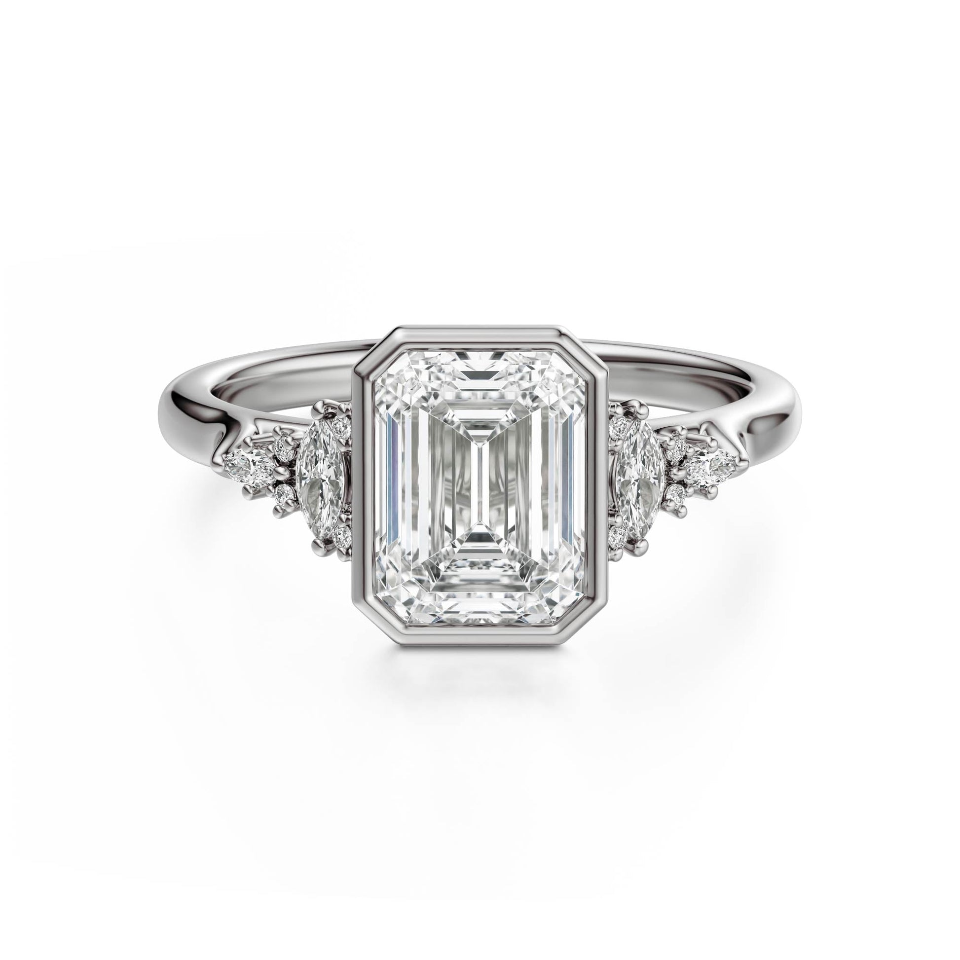 Marquise Shaped Three Stone Lab Grown Diamond Engagement Ring