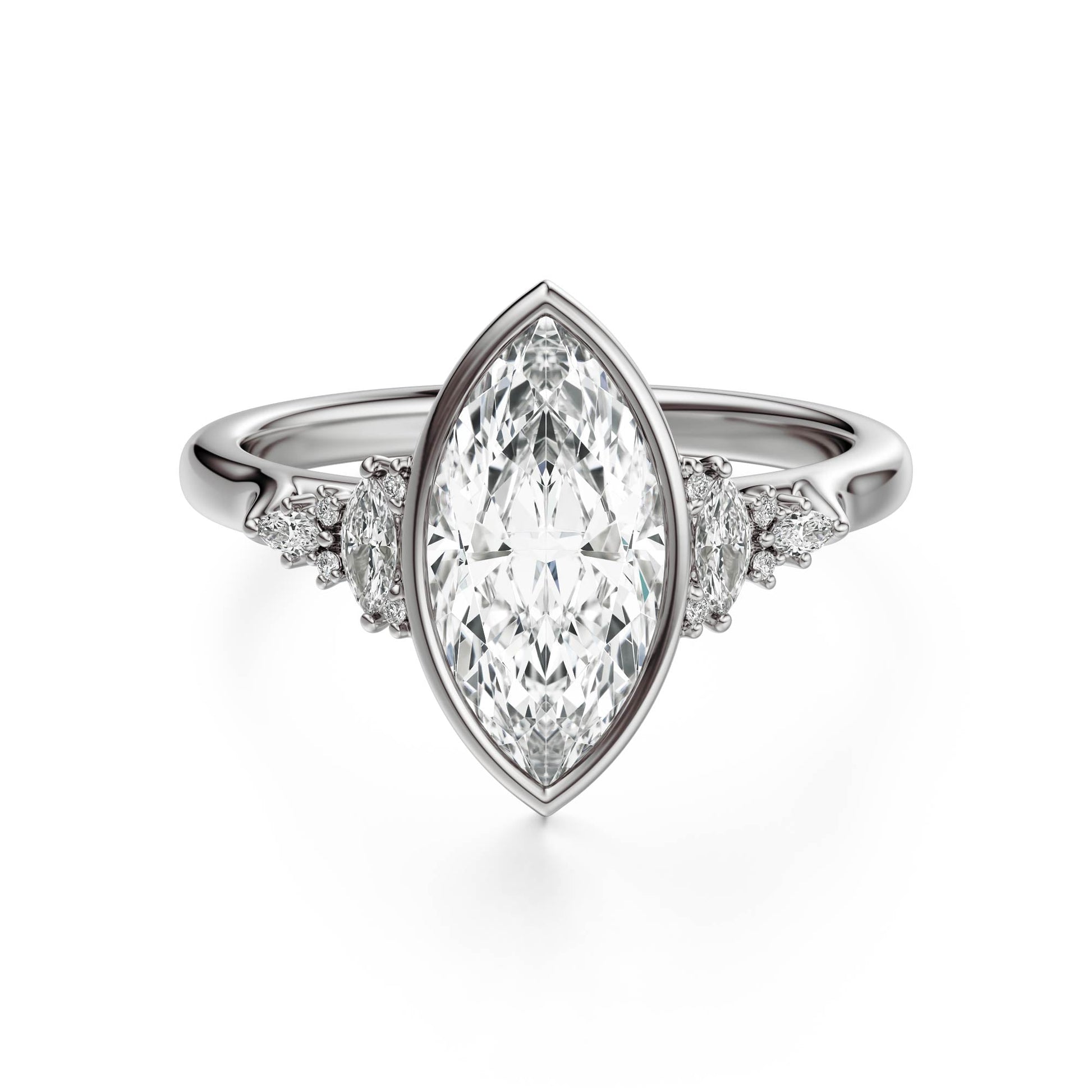 Marquise Shaped Three Stone Lab Grown Diamond Engagement Ring