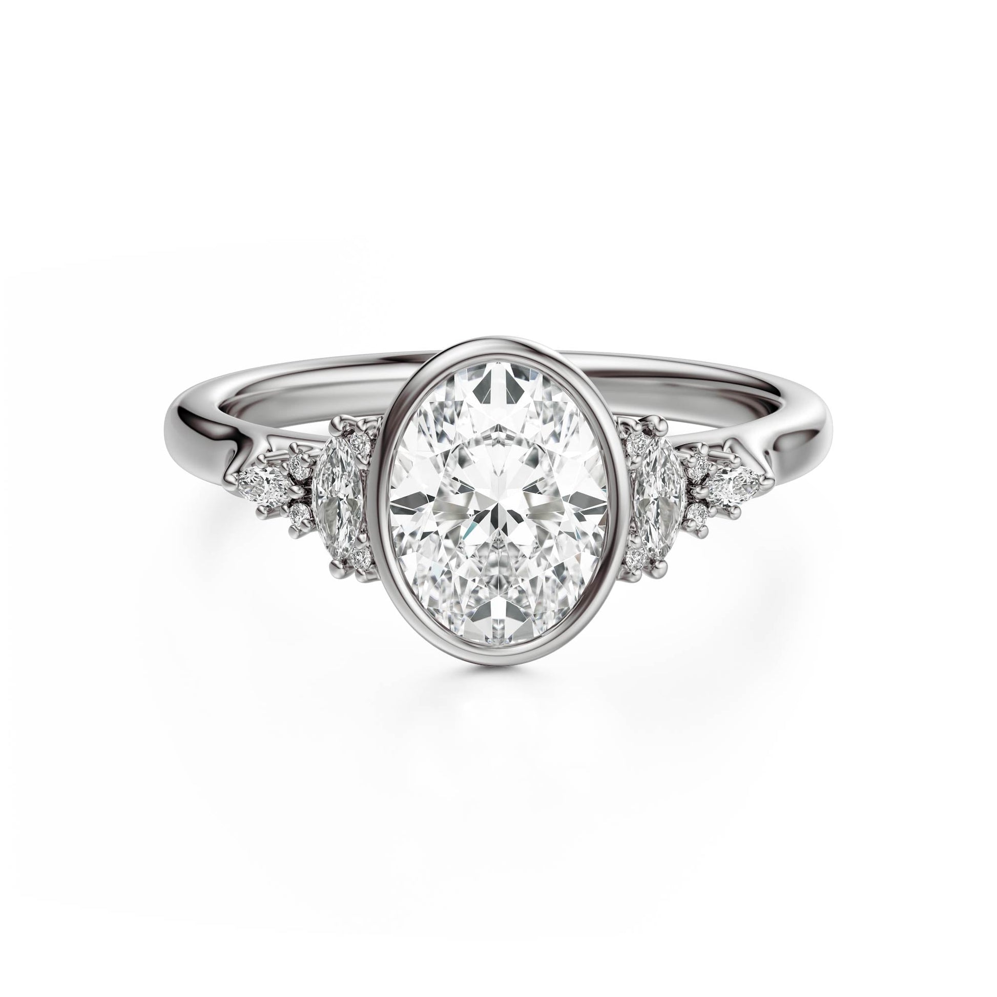Marquise Shaped Three Stone Lab Grown Diamond Engagement Ring