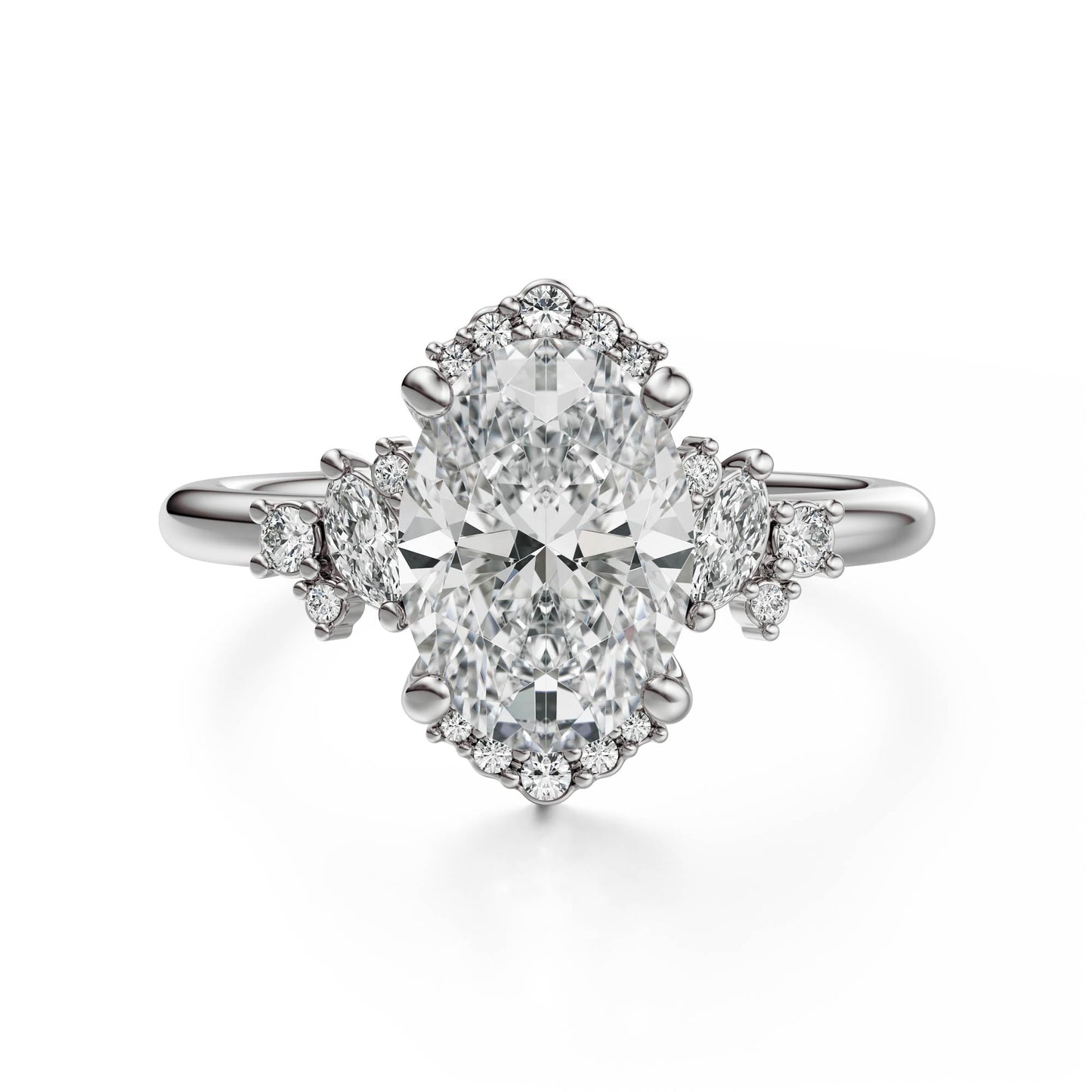 Marquise Shaped Three Stone Lab Grown Diamond Engagement Ring