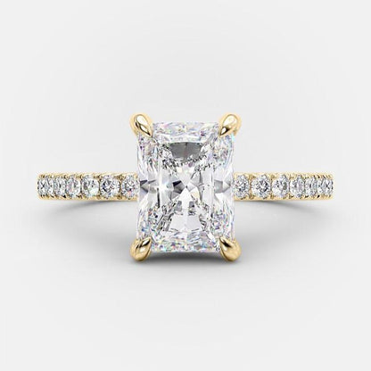 2.1 CT Radiant Hidden Halo & Pave Moissanite Engagement Ring 6